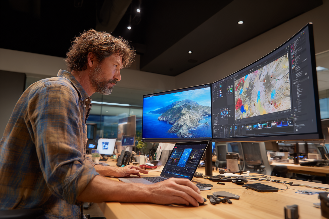 Director de tecnología trabajando con equipo Apple